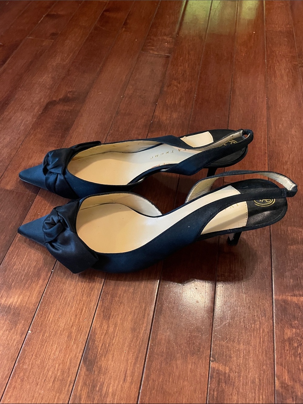 Black Satin Pointed-Toe Slingback Heels w/ box- Sz. 9.5